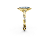 Yellow gold Fancy Blue Marquise  Cut Halo Twisted Band Four-Prong Ring_22