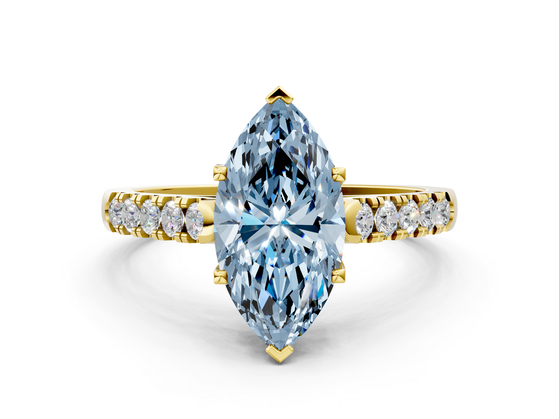 Yellow gold Fancy Blue Marquise  Cut Pavé Band Solitaire Ring with Four-Prong Setting_55