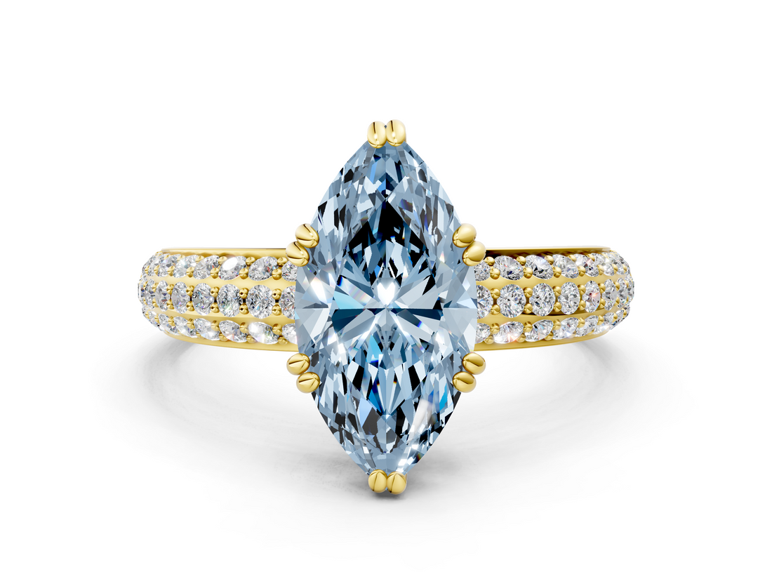 Yellow gold Fancy Blue Marquise  Cut Pave Diamond Engagement Ring with Channel Set Band and Four-Prong Setting_19