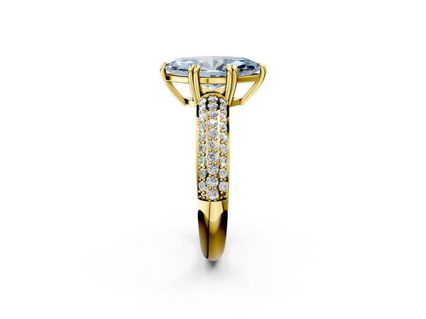 Yellow gold Fancy Blue Marquise  Cut Pave Diamond Engagement Ring with Channel Set Band and Four-Prong Setting