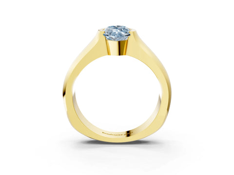 Yellow gold Fancy Blue Marquise Cut Solitaire Bezel Set Diamond Ring with Wide Band_3