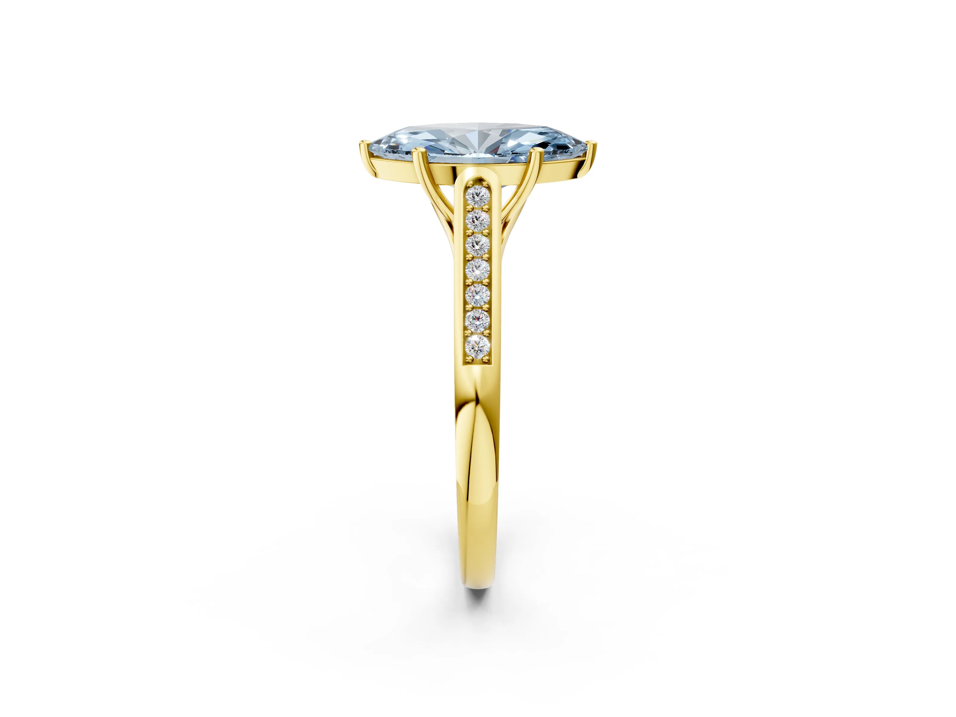 Yellow gold Fancy Blue Marquise Cut Solitaire Cathedral Diamond Engagement Ring with Channel-Set Band and Four-Prong Setting_5