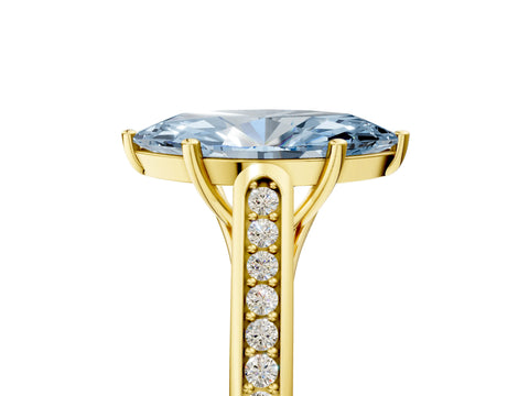 Yellow gold Fancy Blue Marquise Cut Solitaire Cathedral Diamond Engagement Ring with Channel-Set Band and Four-Prong Setting_8