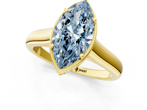 Yellow gold Fancy Blue Marquise Cut Solitaire Diamond Engagement Ring with Four-Prong Setting and Tapered Band_1
