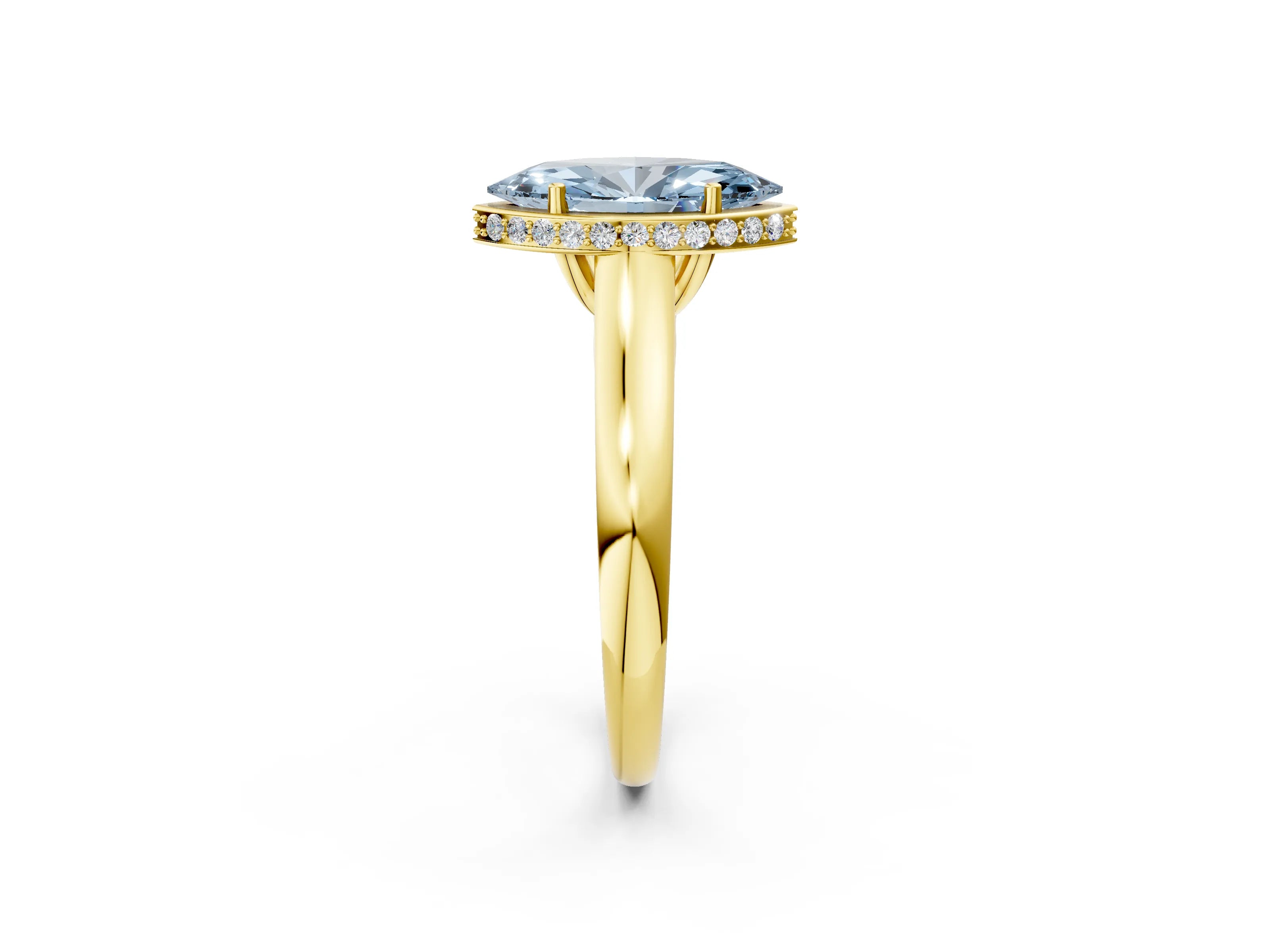 Yellow gold Fancy Blue Marquise Cut Solitaire Diamond Engagement Ring with Four-Prong Setting and Tapered Band_2