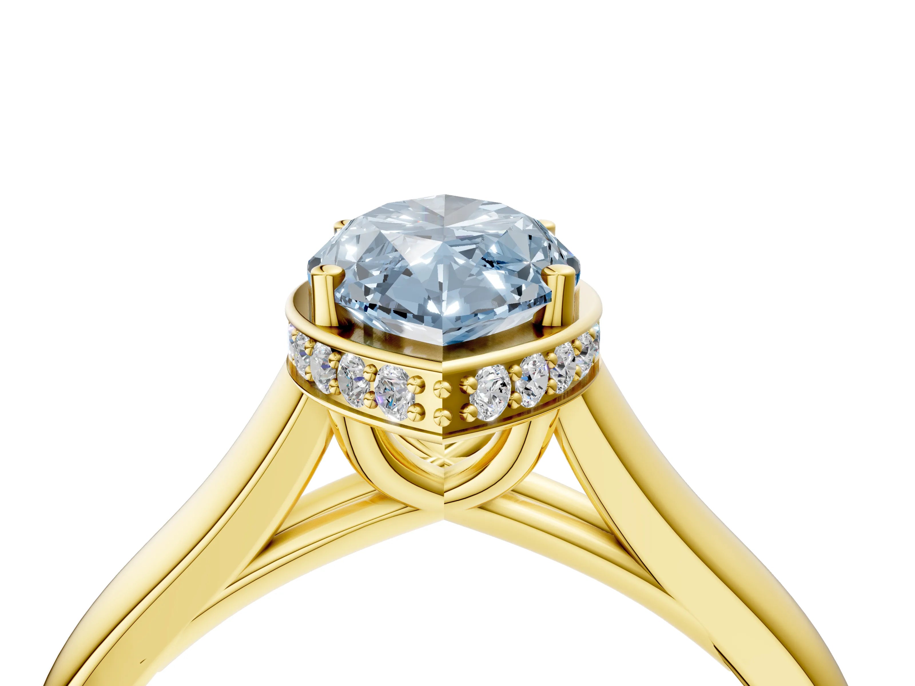 Yellow gold Fancy Blue Marquise Cut Solitaire Diamond Engagement Ring with Four-Prong Setting and Tapered Band_4