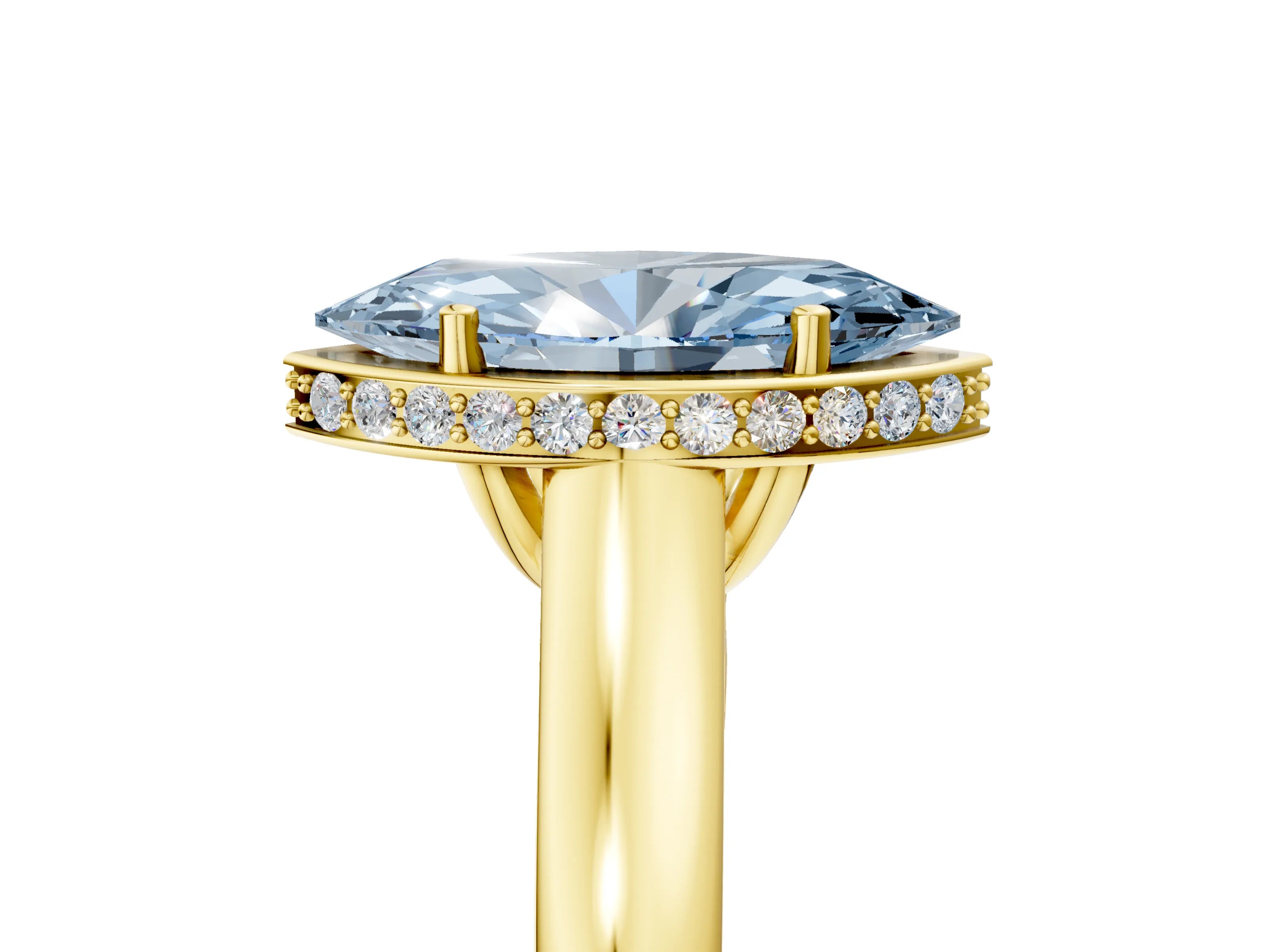 Yellow gold Fancy Blue Marquise Cut Solitaire Diamond Engagement Ring with Four-Prong Setting and Tapered Band_5