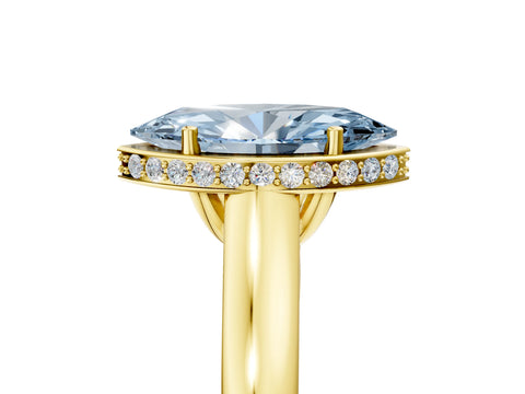Yellow gold Fancy Blue Marquise Cut Solitaire Diamond Engagement Ring with Four-Prong Setting and Tapered Band_5