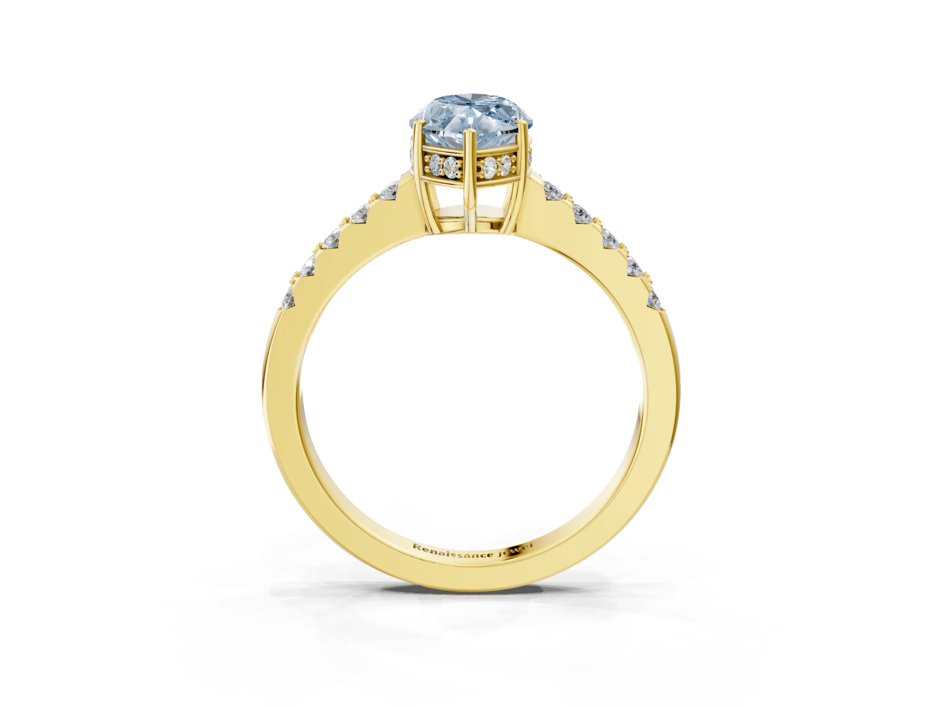 Yellow gold Fancy Blue Marquise Cut Solitaire Diamond Engagement Ring with Pavé Band and Six-Prong Setting_15