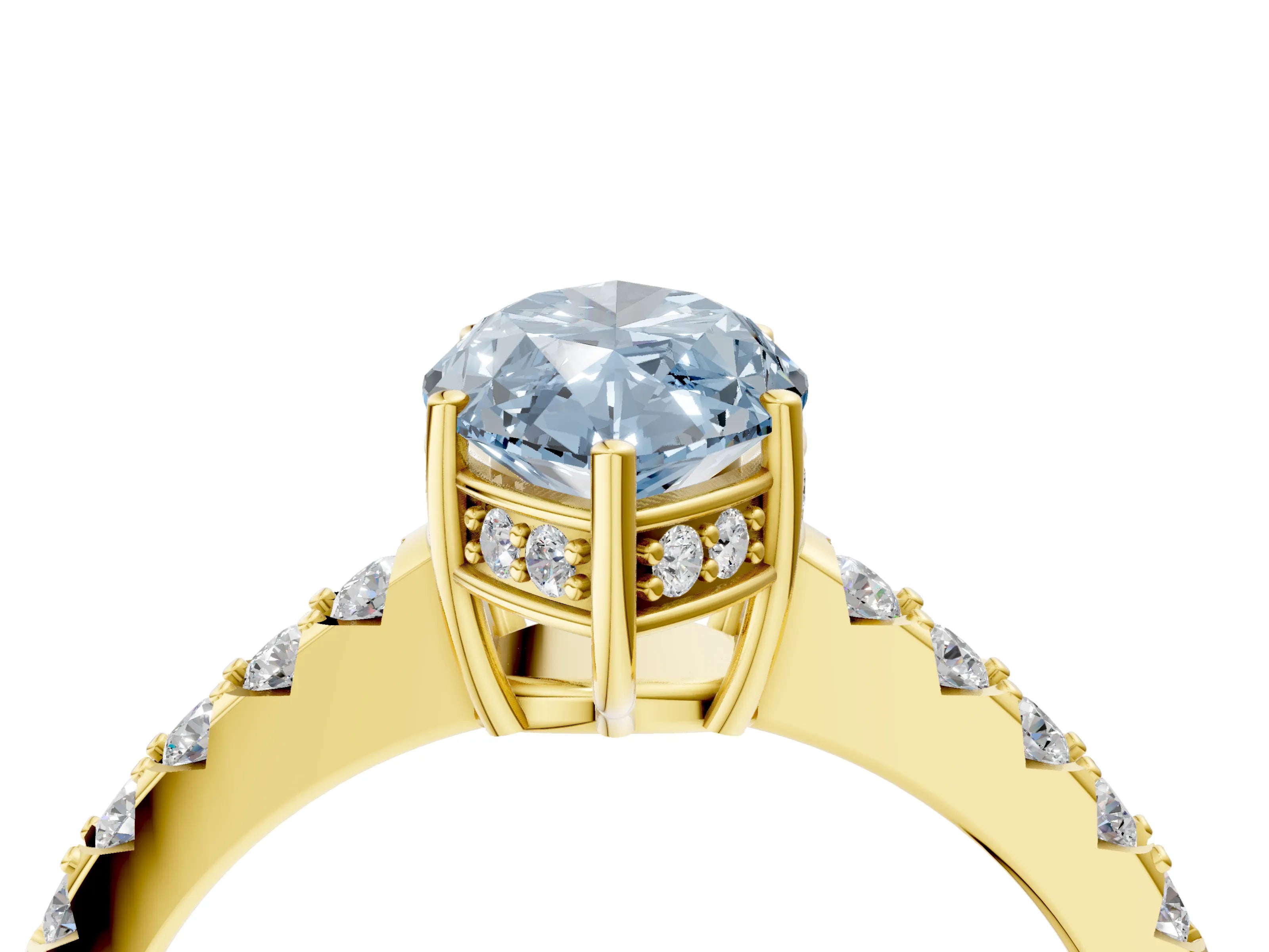 Yellow gold Fancy Blue Marquise Cut Solitaire Diamond Engagement Ring with Pavé Band and Six-Prong Setting_16
