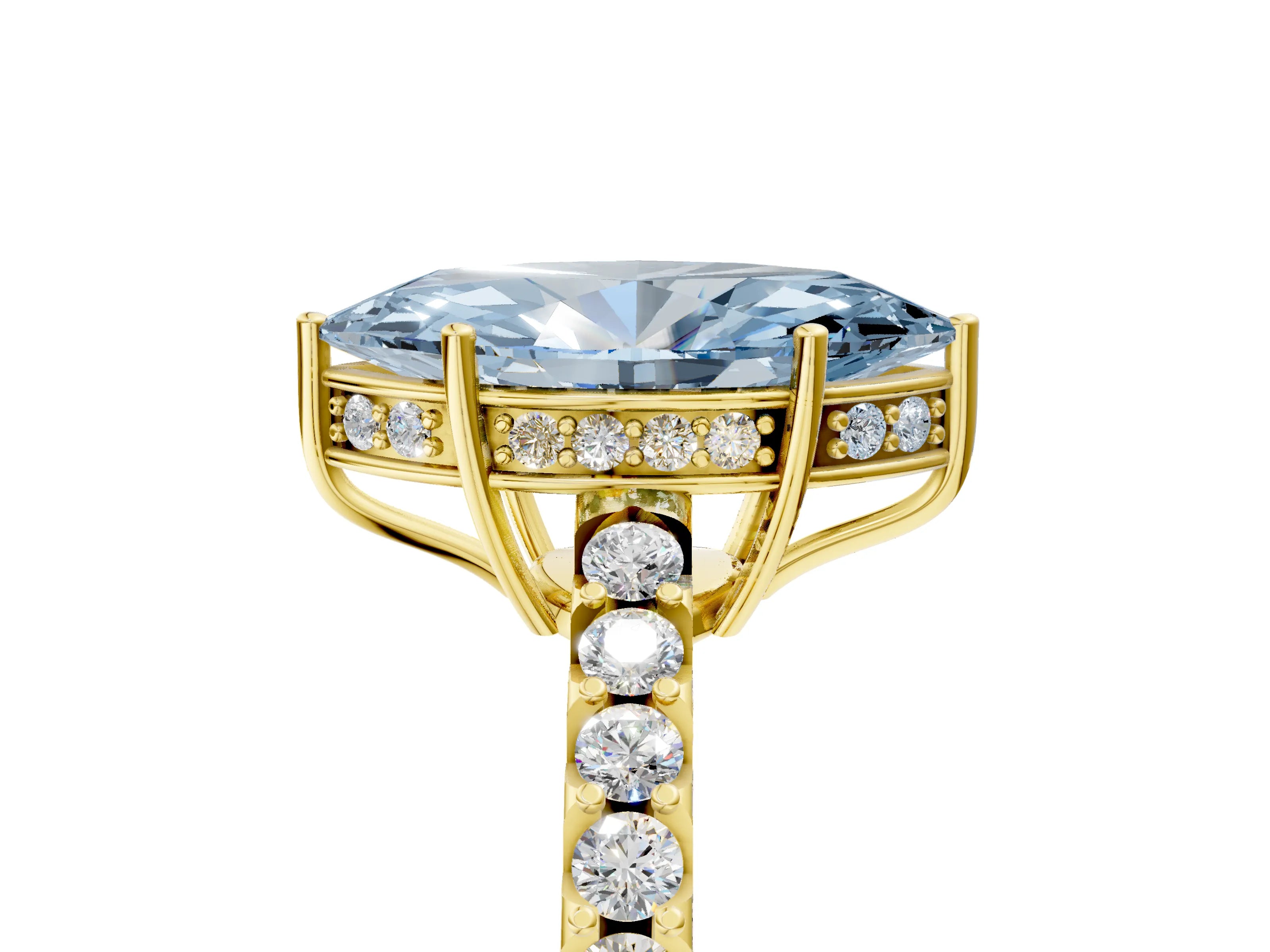 Yellow gold Fancy Blue Marquise Cut Solitaire Diamond Engagement Ring with Pavé Band and Six-Prong Setting_17