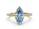 Yellow gold Fancy Blue Marquise  Cut Solitaire Diamond Engagement Ring with Pave Band and Four-Prong Setting_165