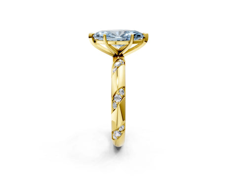 Yellow gold Fancy Blue Marquise Cut Solitaire Diamond Engagement Ring with Twisted Pave Band and Four-Prong Setting_5