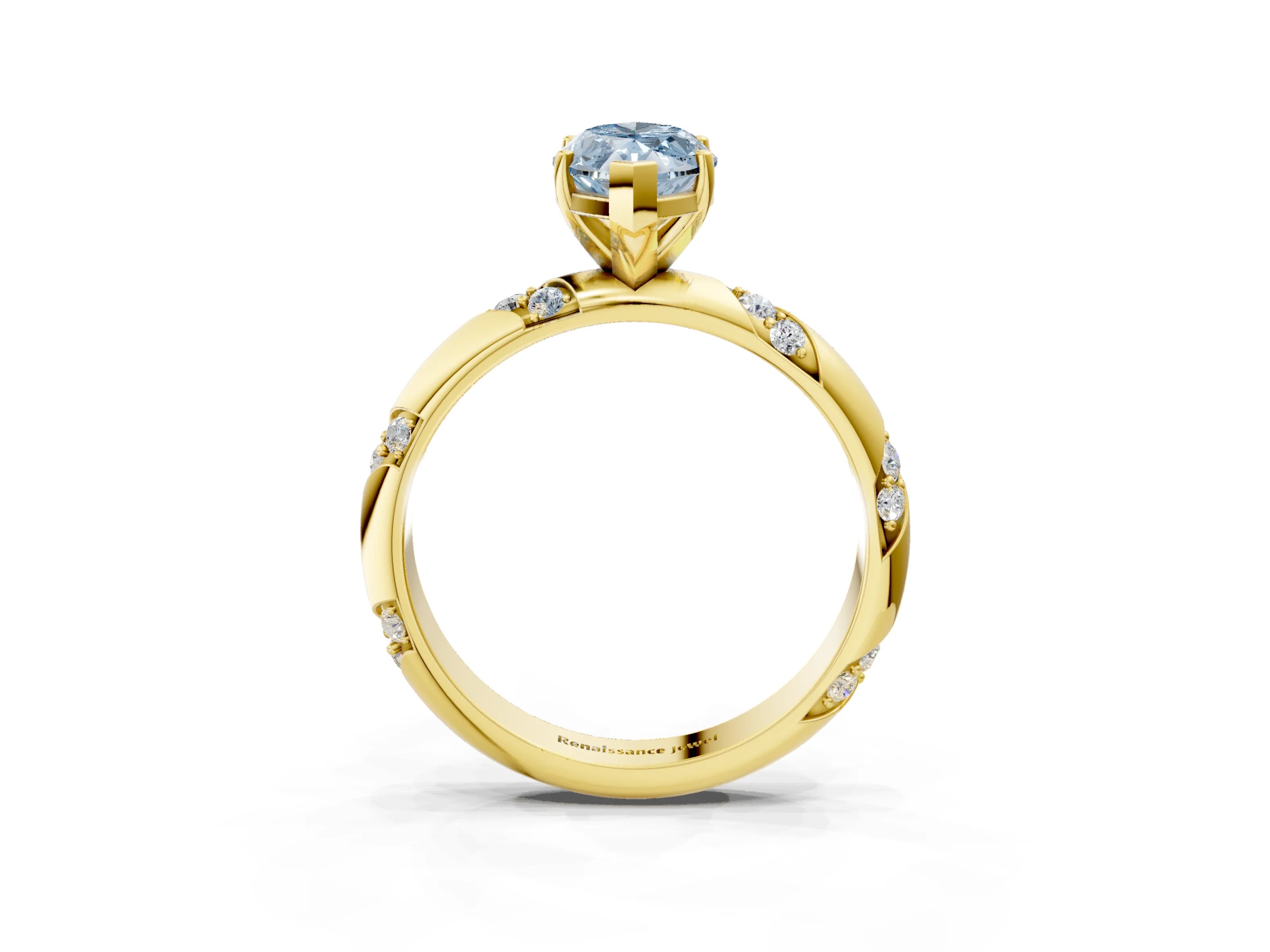 Yellow gold Fancy Blue Marquise Cut Solitaire Diamond Engagement Ring with Twisted Pave Band and Four-Prong Setting_6