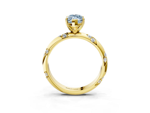 Yellow gold Fancy Blue Marquise Cut Solitaire Diamond Engagement Ring with Twisted Pave Band and Four-Prong Setting_6