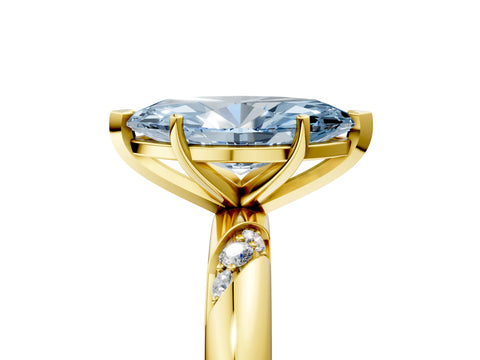 Yellow gold Fancy Blue Marquise Cut Solitaire Diamond Engagement Ring with Twisted Pave Band and Four-Prong Setting_8