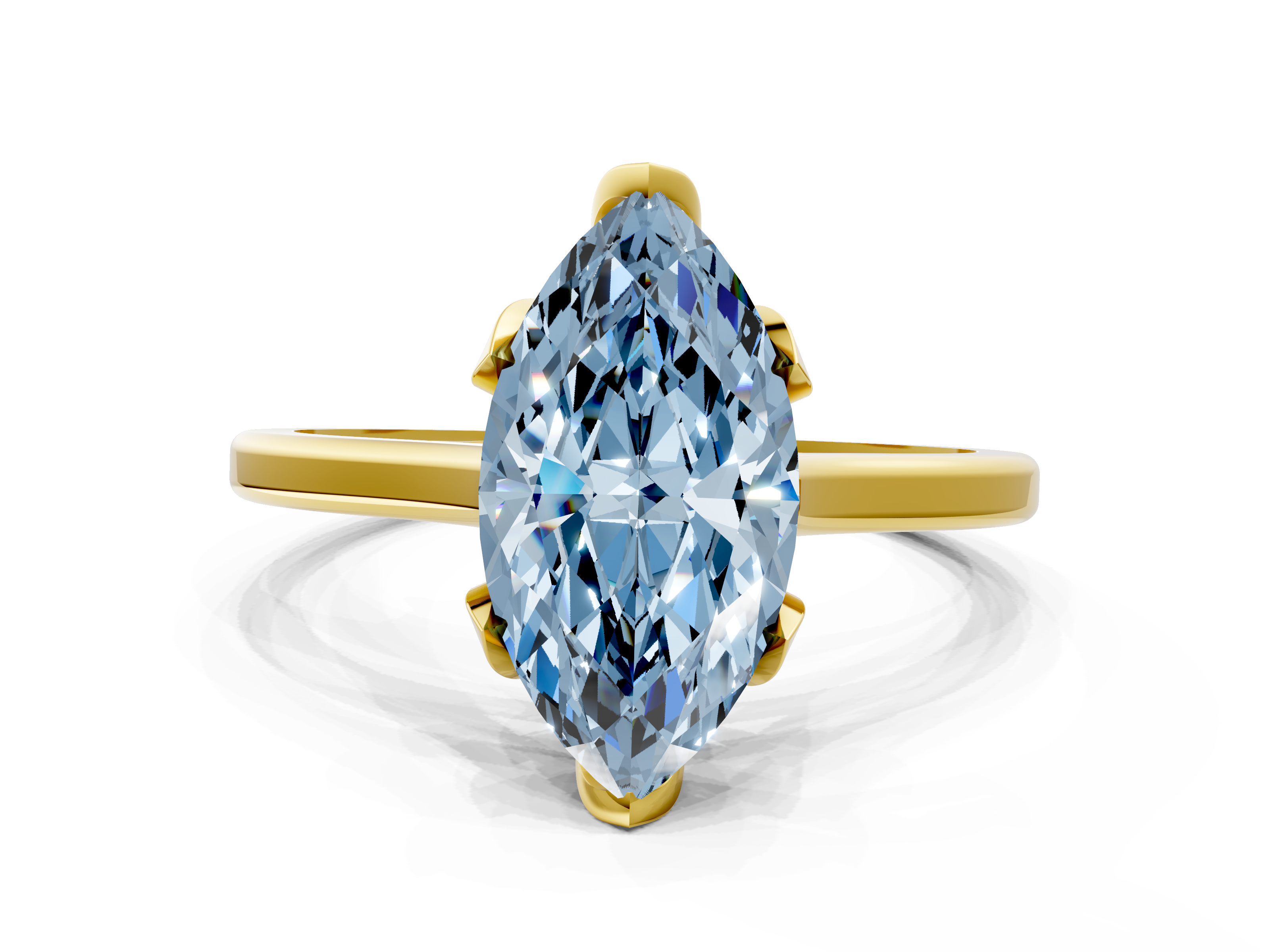 Yellow gold Fancy Blue Marquise  Cut Solitaire Diamond Ring with Flower-Prong Setting and Classic Band_43