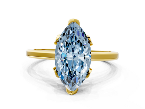 Yellow gold Fancy Blue Marquise  Cut Solitaire Diamond Ring with Flower-Prong Setting and Classic Band_43