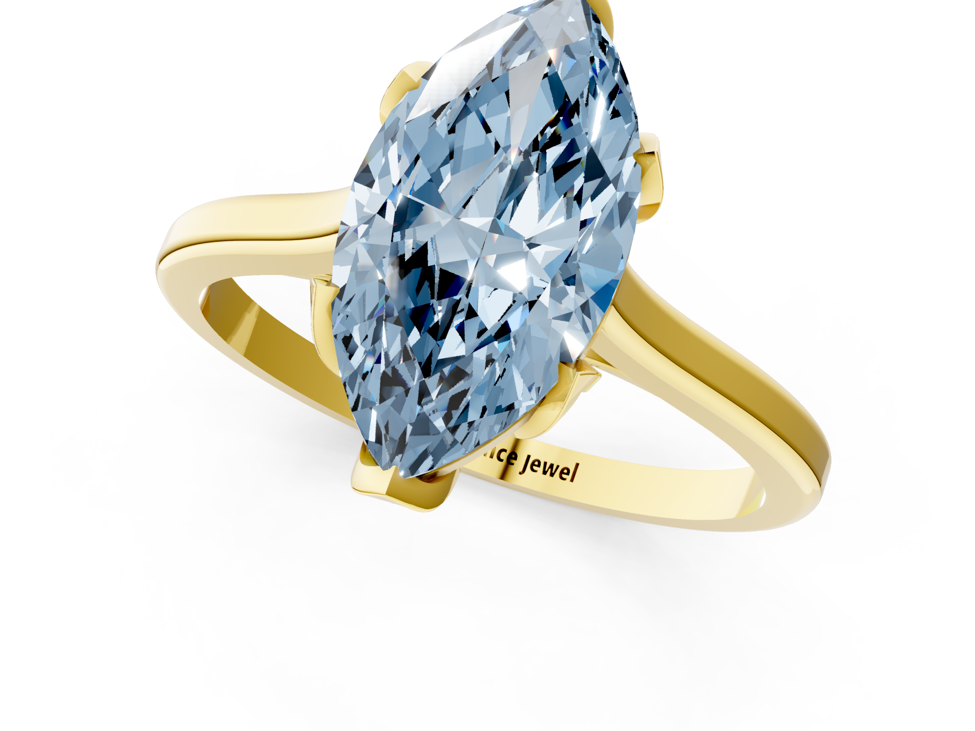 Yellow gold Fancy Blue Marquise  Cut Solitaire Diamond Ring with Flower-Prong Setting and Classic Band_44