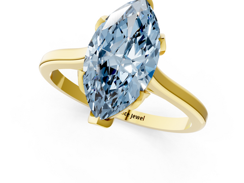 Yellow gold Fancy Blue Marquise  Cut Solitaire Diamond Ring with Flower-Prong Setting and Classic Band_44