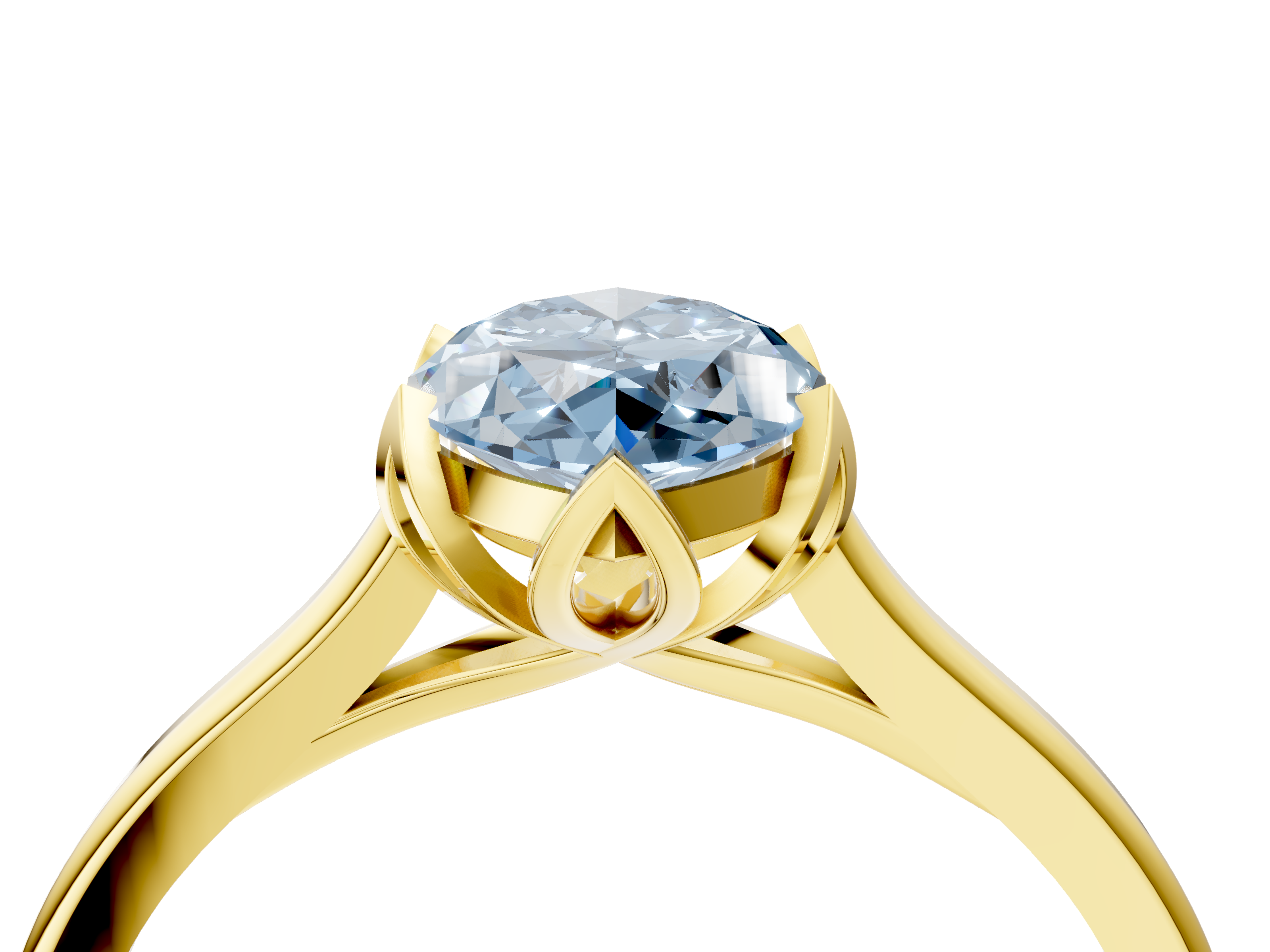 Yellow gold Fancy Blue Marquise  Cut Solitaire Diamond Ring with Flower-Prong Setting and Classic Band_47