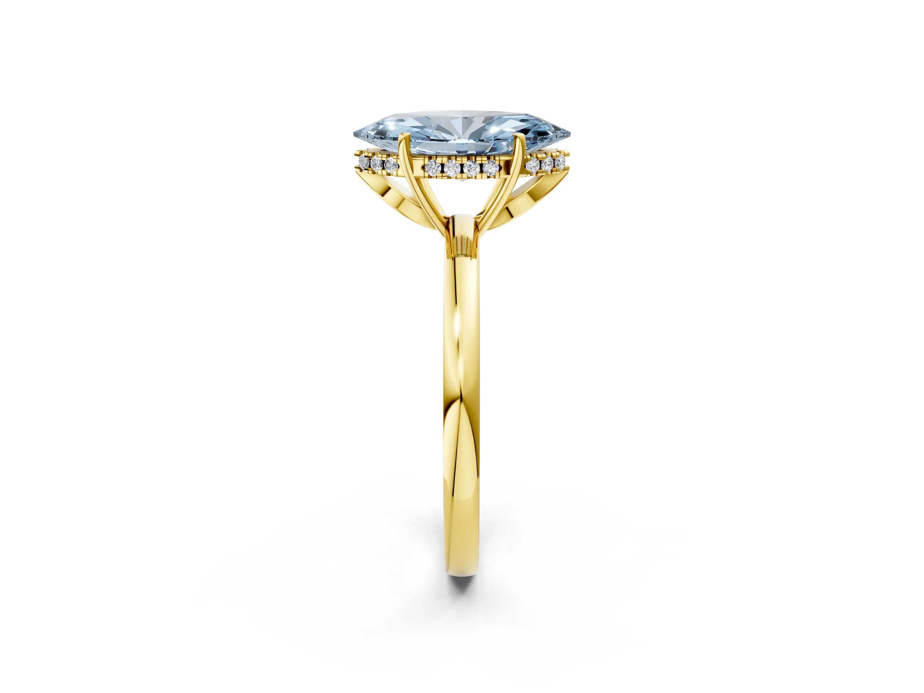 Yellow gold Fancy Blue Marquise Cut Solitaire Diamond Ring with Prong Setting and Plain Band_2