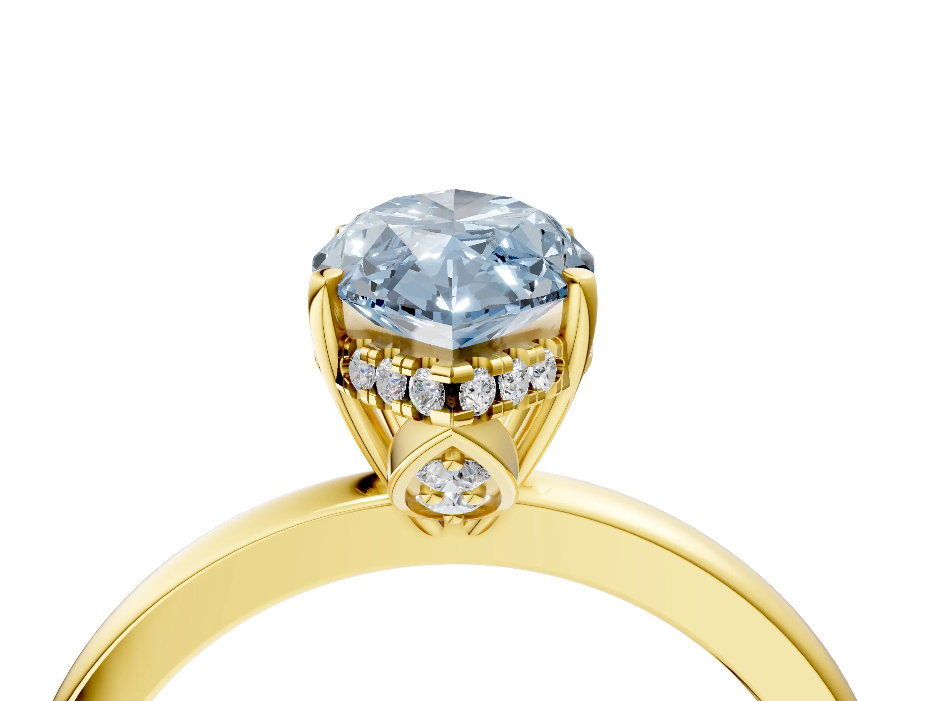 Yellow gold Fancy Blue Marquise Cut Solitaire Diamond Ring with Prong Setting and Plain Band_4