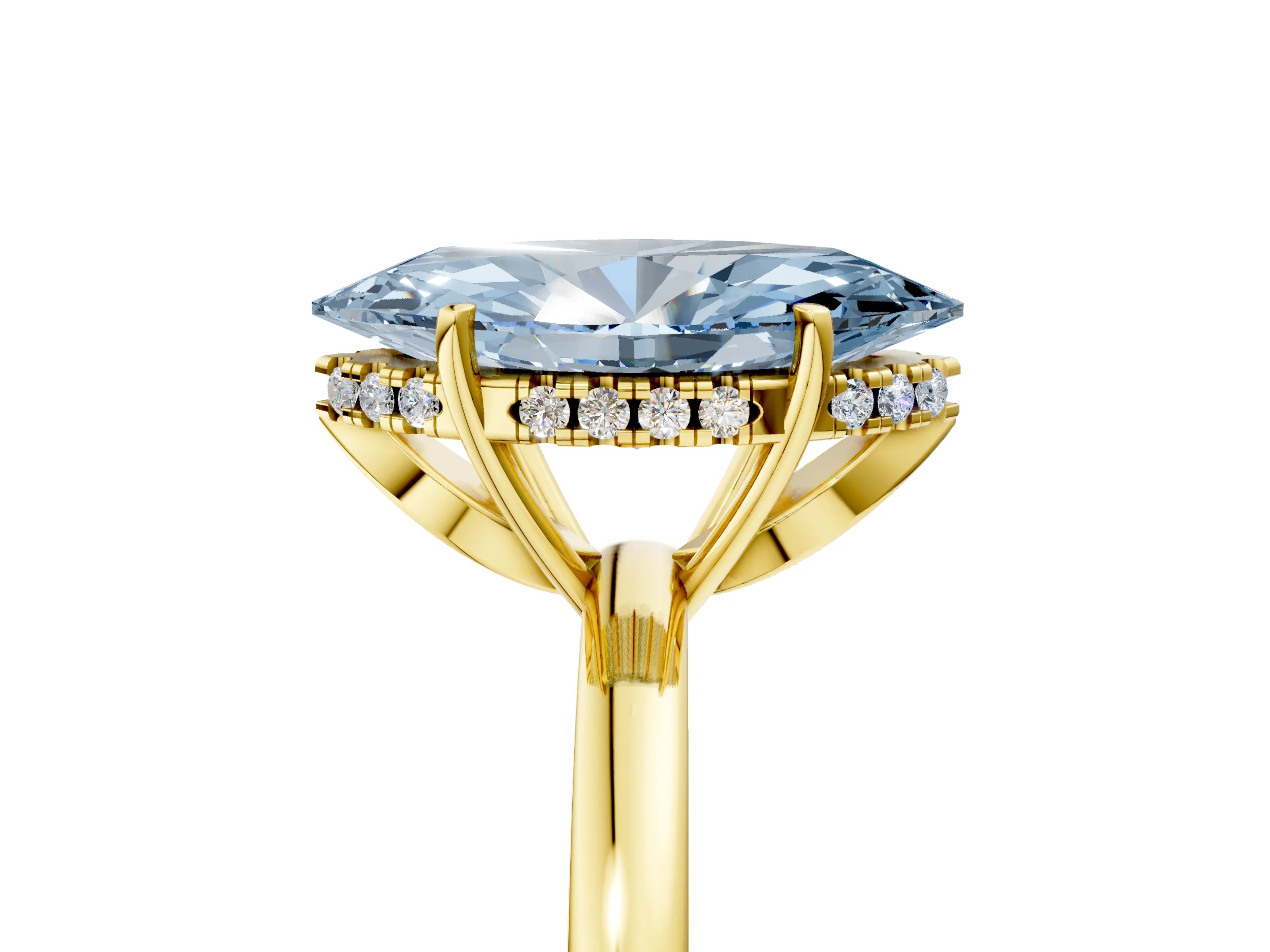Yellow gold Fancy Blue Marquise Cut Solitaire Diamond Ring with Prong Setting and Plain Band_5