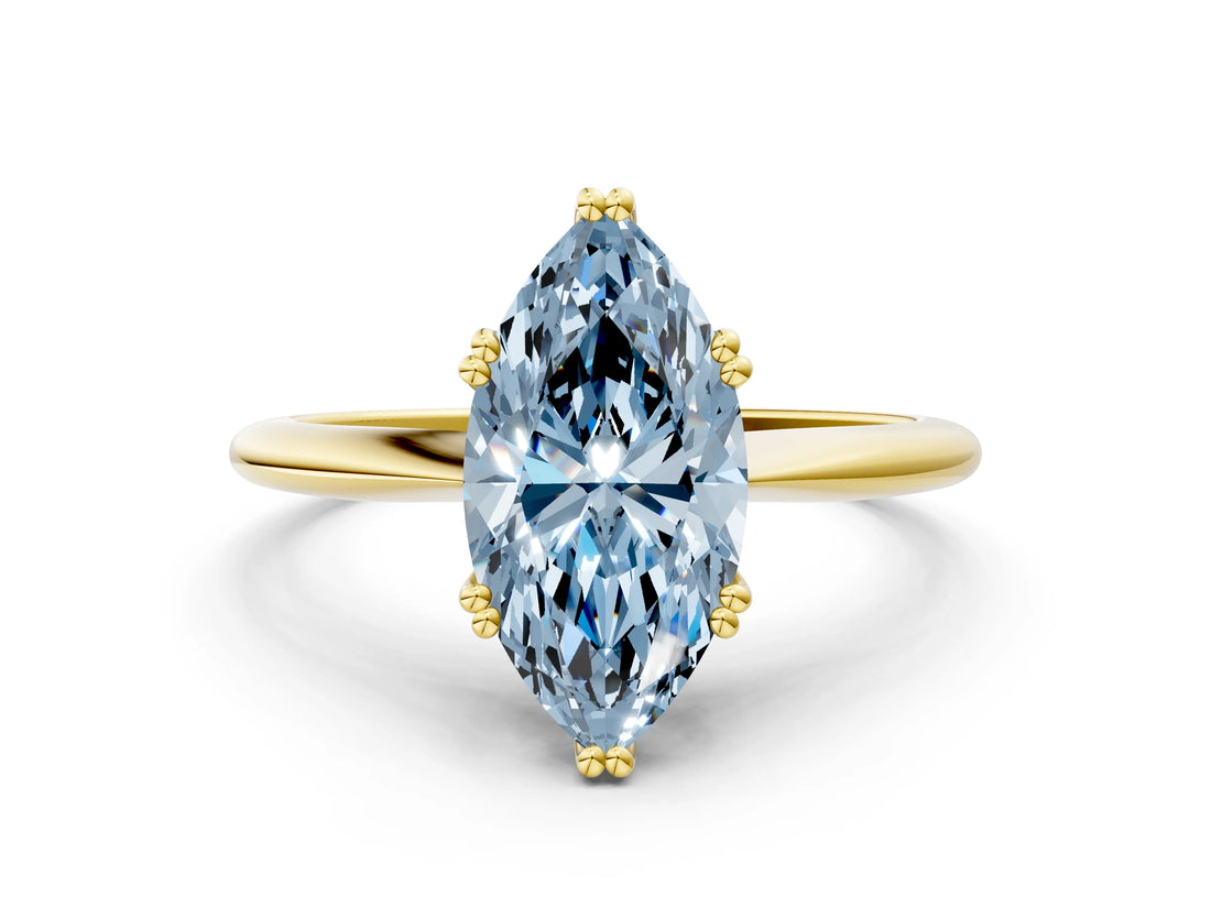 Yellow gold Fancy Blue Marquise Cut Solitaire Diamond Ring with Six-Prong Setting and Classic Band_12