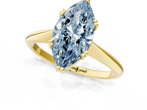 Yellow gold Fancy Blue Marquise Cut Solitaire Diamond Ring with Six-Prong Setting and Classic Band_1