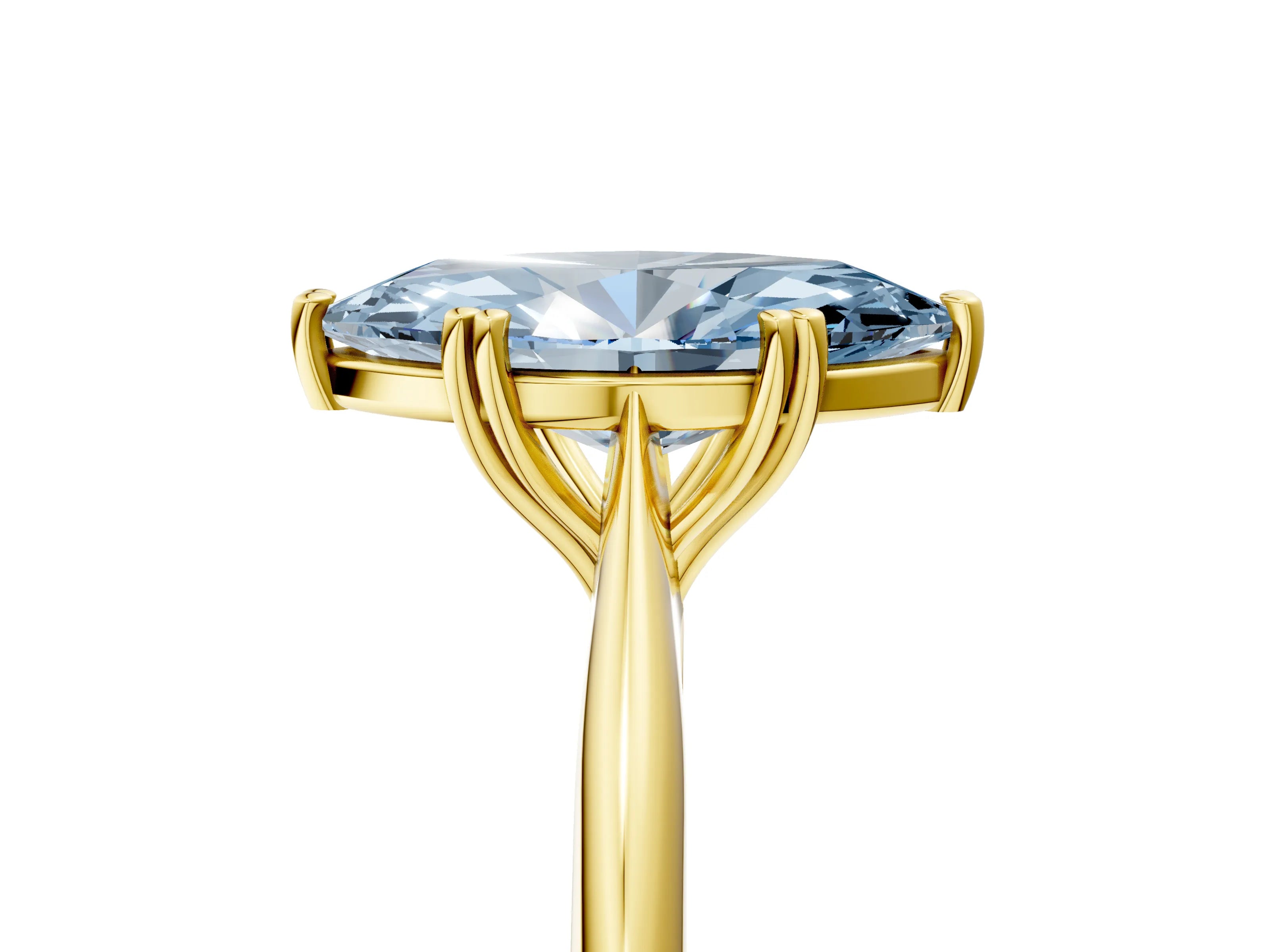 Yellow gold Fancy Blue Marquise Cut Solitaire Diamond Ring with Six-Prong Setting and Classic Band_5