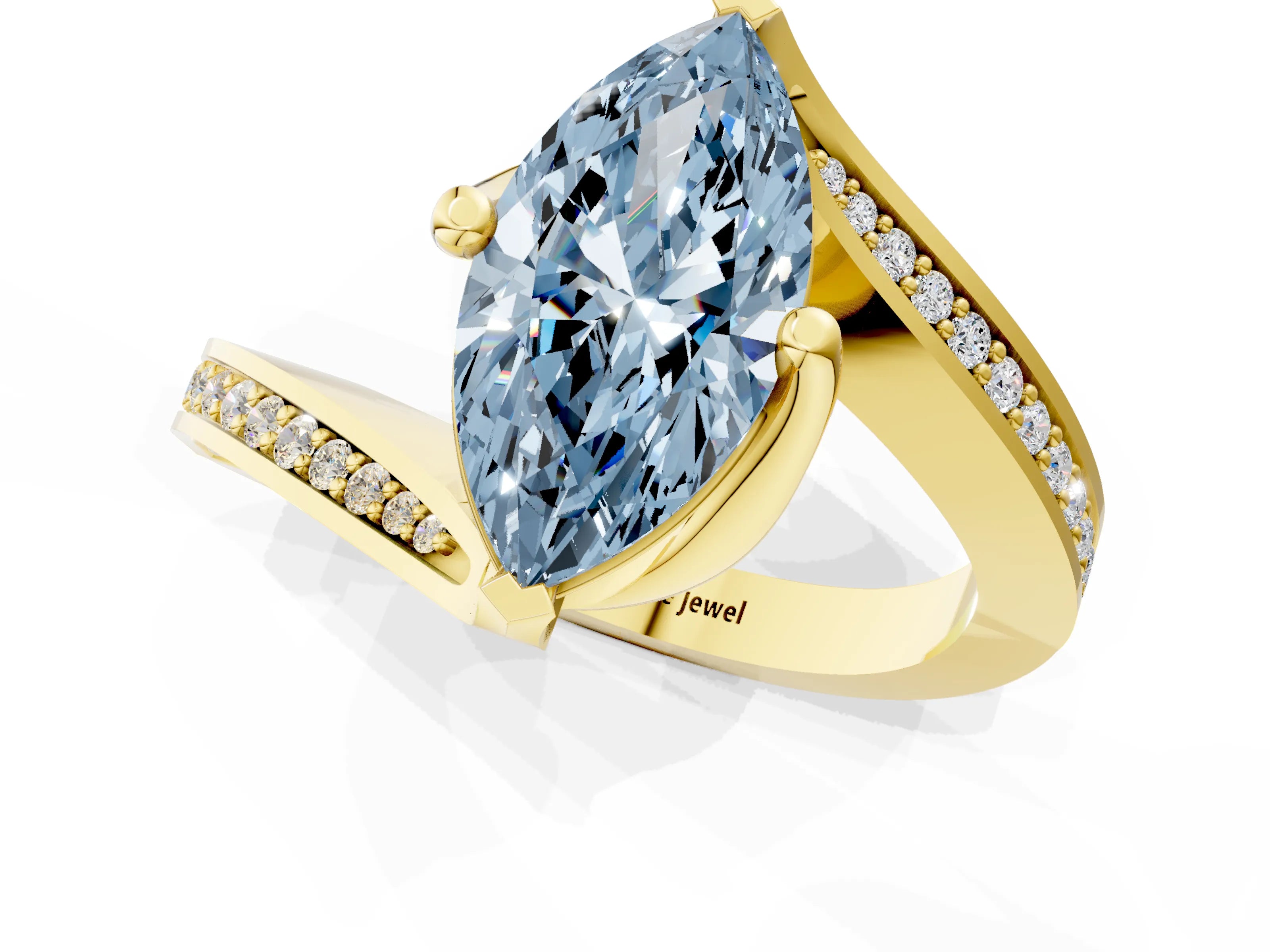 Yellow gold Fancy Blue Marquise Cut Solitaire Diamond Twist Band with Pavé Setting and Four-Prong Setting_1
