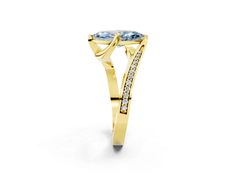 Yellow gold Fancy Blue Marquise Cut Solitaire Diamond Twist Band with Pavé Setting and Four-Prong Setting_2