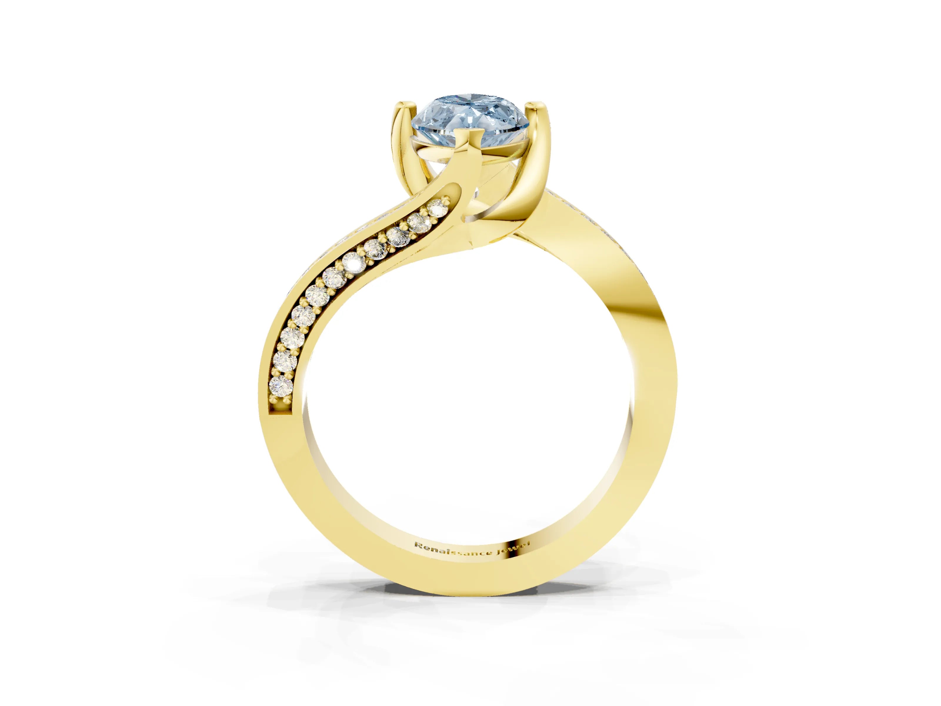 Yellow gold Fancy Blue Marquise Cut Solitaire Diamond Twist Band with Pavé Setting and Four-Prong Setting_3