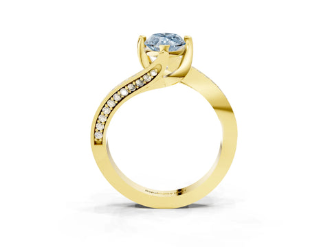 Yellow gold Fancy Blue Marquise Cut Solitaire Diamond Twist Band with Pavé Setting and Four-Prong Setting_3