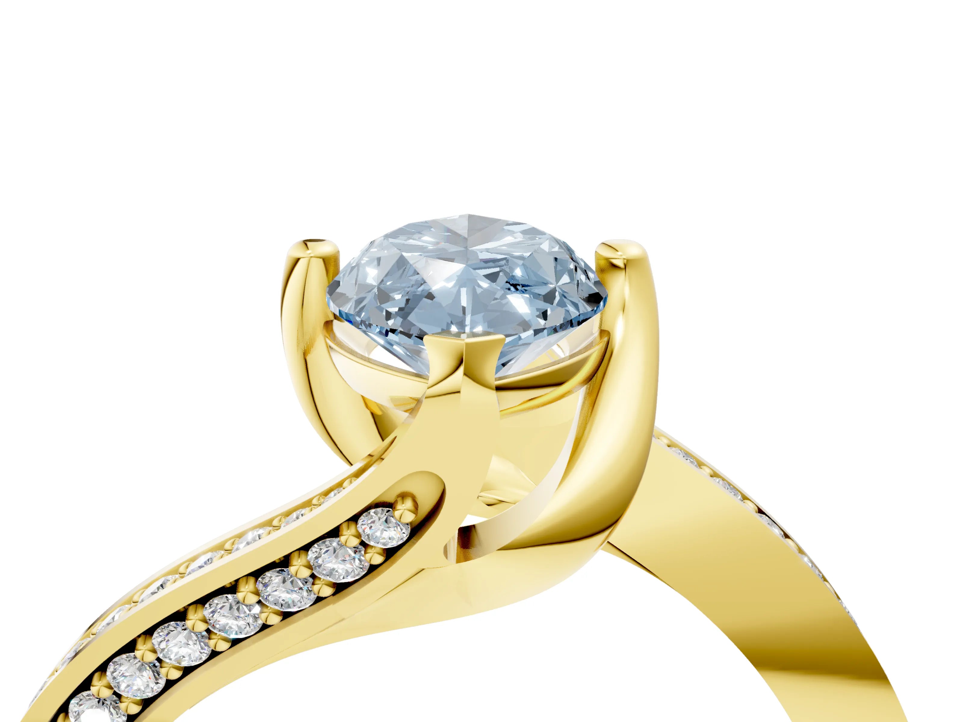 Yellow gold Fancy Blue Marquise Cut Solitaire Diamond Twist Band with Pavé Setting and Four-Prong Setting_4