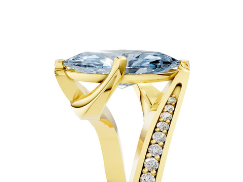 Yellow gold Fancy Blue Marquise Cut Solitaire Diamond Twist Band with Pavé Setting and Four-Prong Setting_5