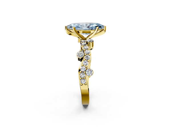 Yellow gold Fancy Blue Marquise  Cut Solitaire Diamond Twisted Band with Pave Setting