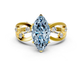 Yellow gold Fancy Blue Marquise  Cut Solitaire Diamond with Side Stones on Criss-Cross Band and Four-Prong Setting_3