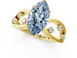 Yellow gold Fancy Blue Marquise  Cut Solitaire Diamond with Side Stones on Criss-Cross Band and Four-Prong Setting_4