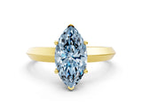Yellow gold Fancy Blue Marquise  Cut Solitaire Engagement Ring with Flat Band and Four-Prong Setting