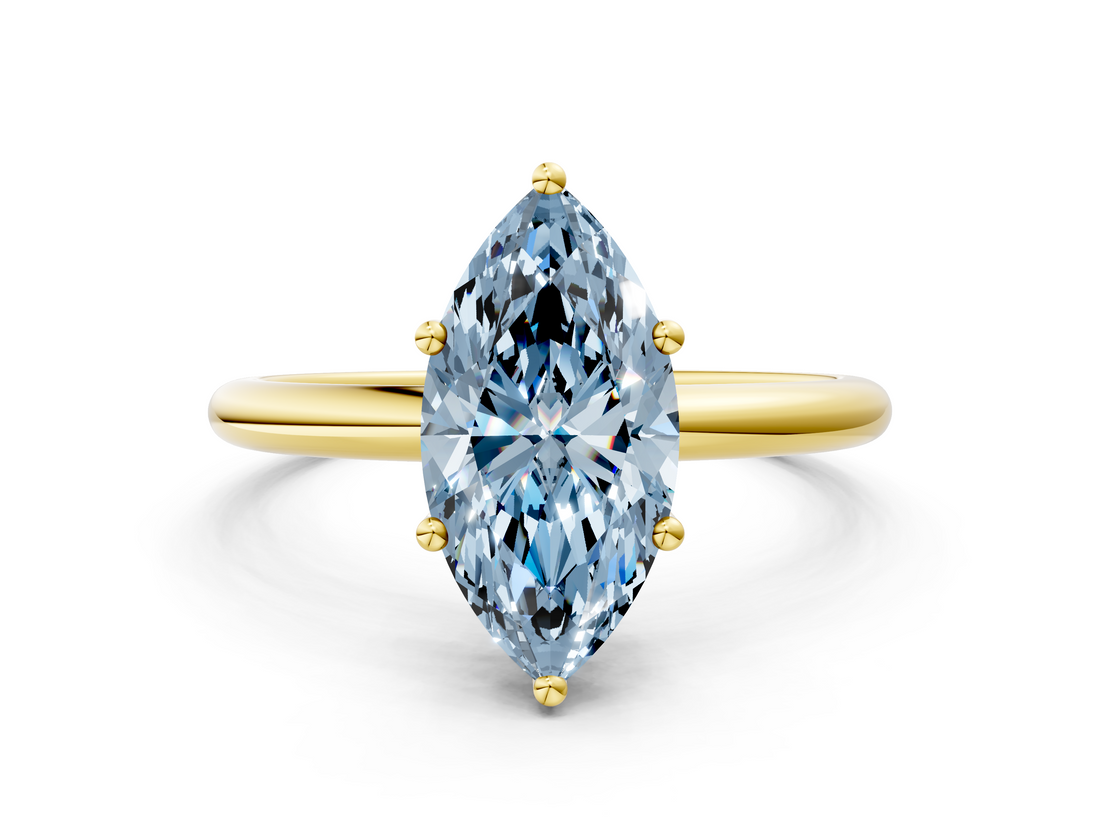 Yellow gold Fancy Blue Marquise  Cut Solitaire Engagement Ring with Four-Prong Setting and Classic Band_20