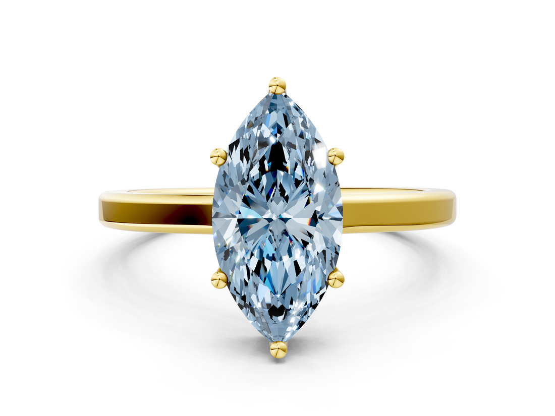 Yellow gold Fancy Blue Marquise  Cut Solitaire Engagement Ring with Four-Prong Setting on a Classic Band_20