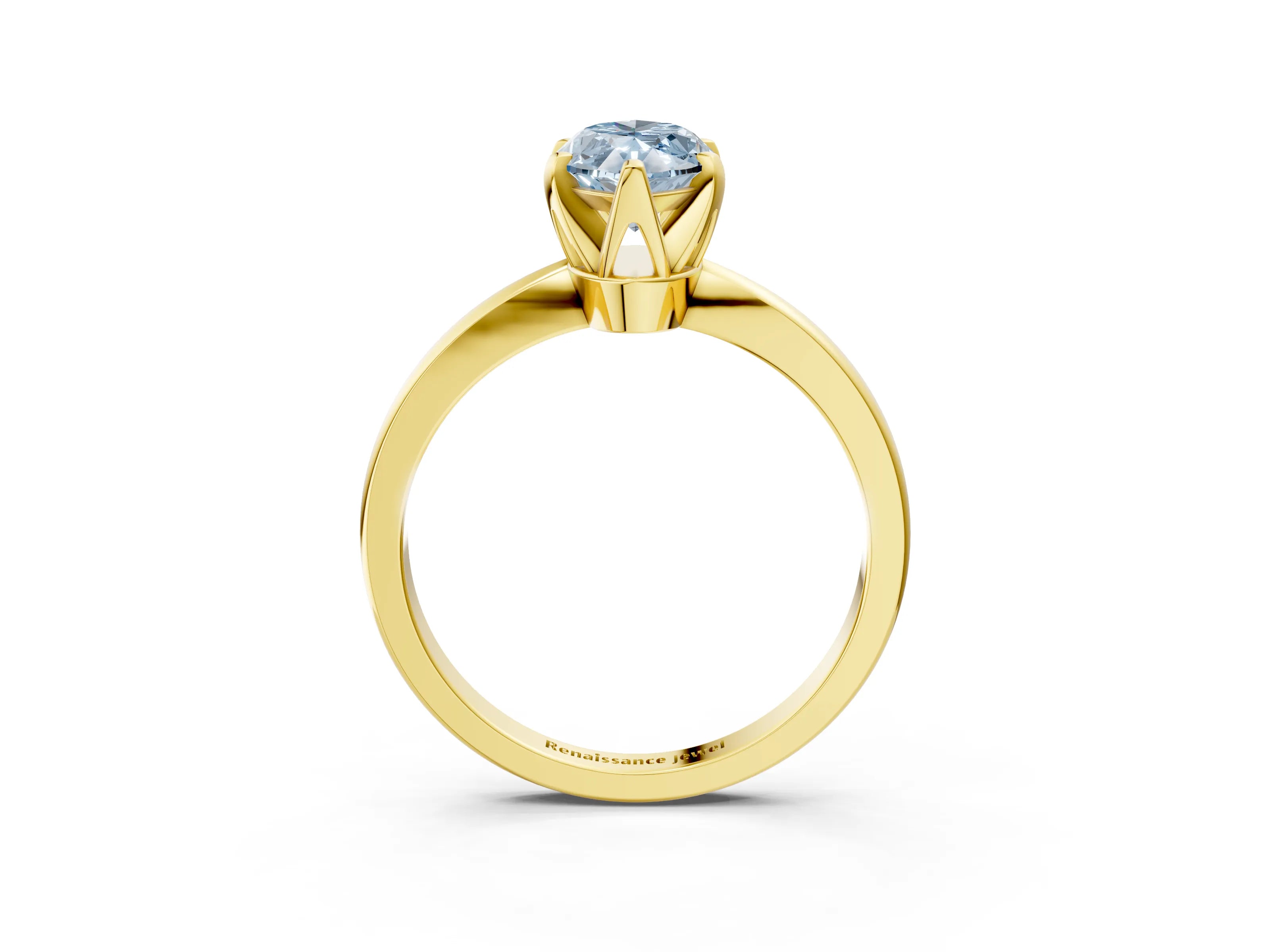 Yellow gold Fancy Blue Marquise Cut Solitaire Engagement Ring with Six-Prong Setting and Tapered Band_3
