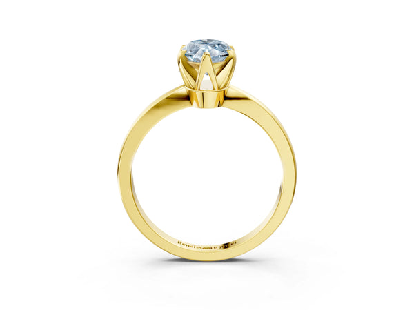 Yellow gold Fancy Blue Marquise Cut Solitaire Engagement Ring with Six-Prong Setting and Tapered Band