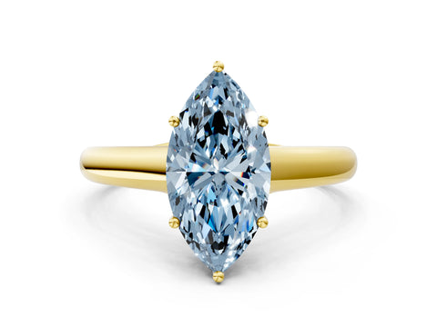 Yellow gold Fancy Blue Marquise Cut Solitaire Engagement Ring with Tapered Band and Four-Prong Setting_3