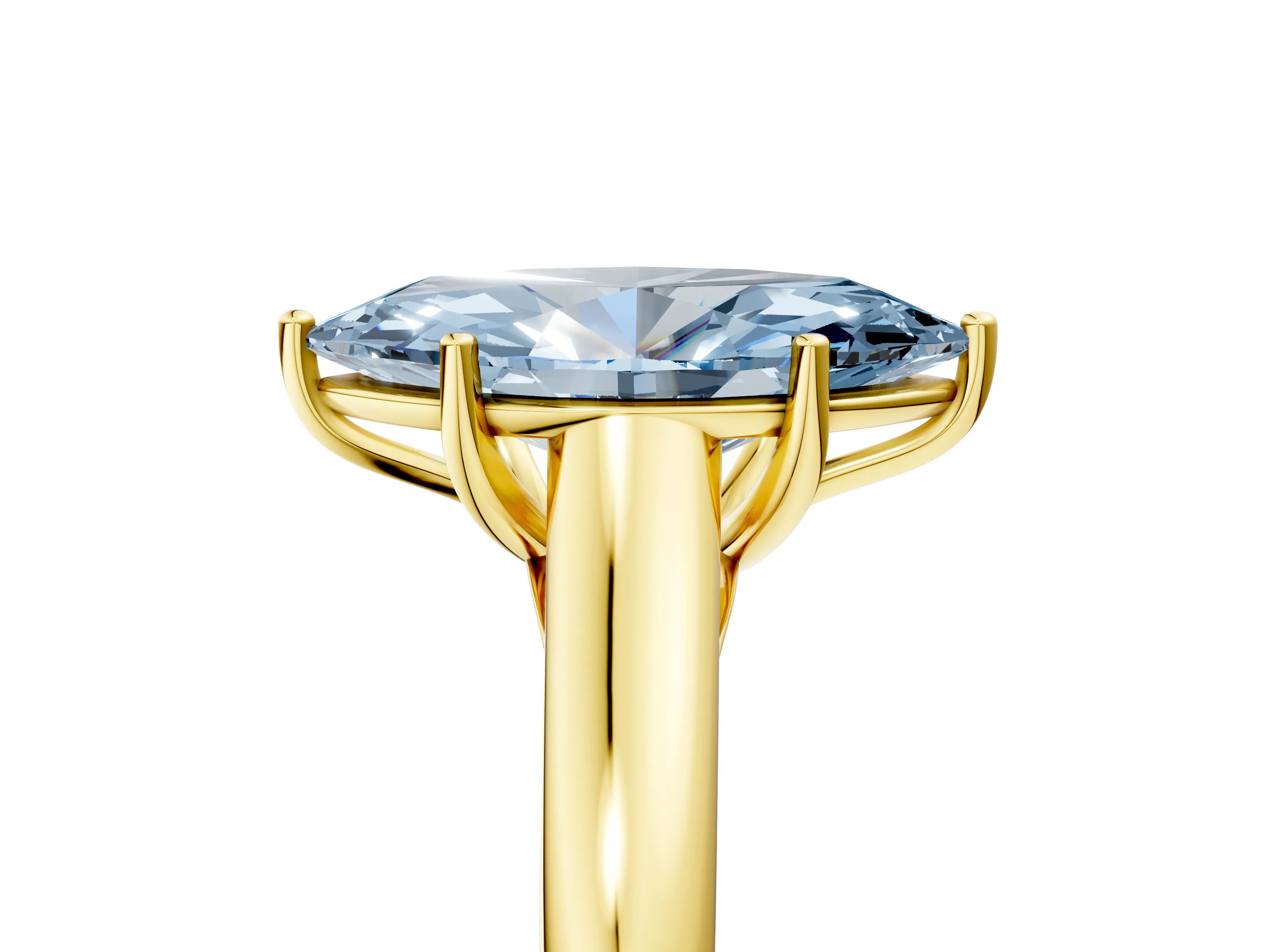 Yellow gold Fancy Blue Marquise Cut Solitaire Engagement Ring with Tapered Band and Four-Prong Setting_8