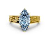 Yellow gold Fancy Blue Marquise  Cut Solitaire Engraved Band with Four-Prong Setting_62