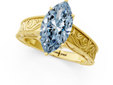 Yellow gold Fancy Blue Marquise  Cut Solitaire Engraved Band with Four-Prong Setting_63