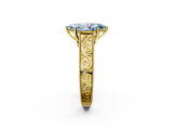 Yellow gold Fancy Blue Marquise  Cut Solitaire Engraved Band with Four-Prong Setting_64
